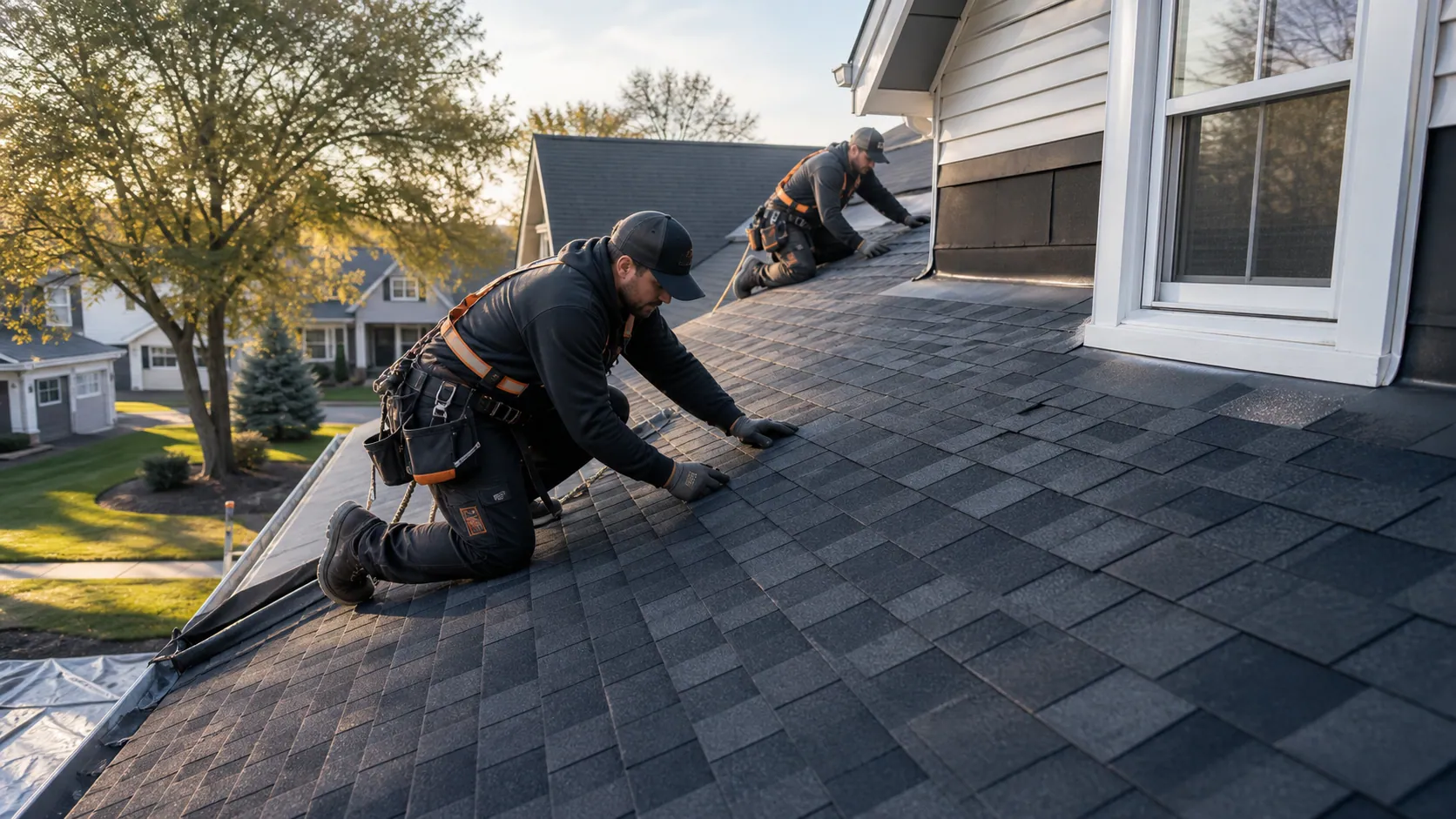 G2 roofing crew installing an architectural shingle roof